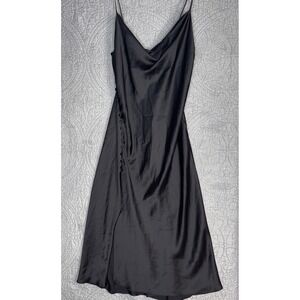 Zara Women Slip Dress Black Mid-Calf Sleeveless With Button & Slit Sz XL Gothic
